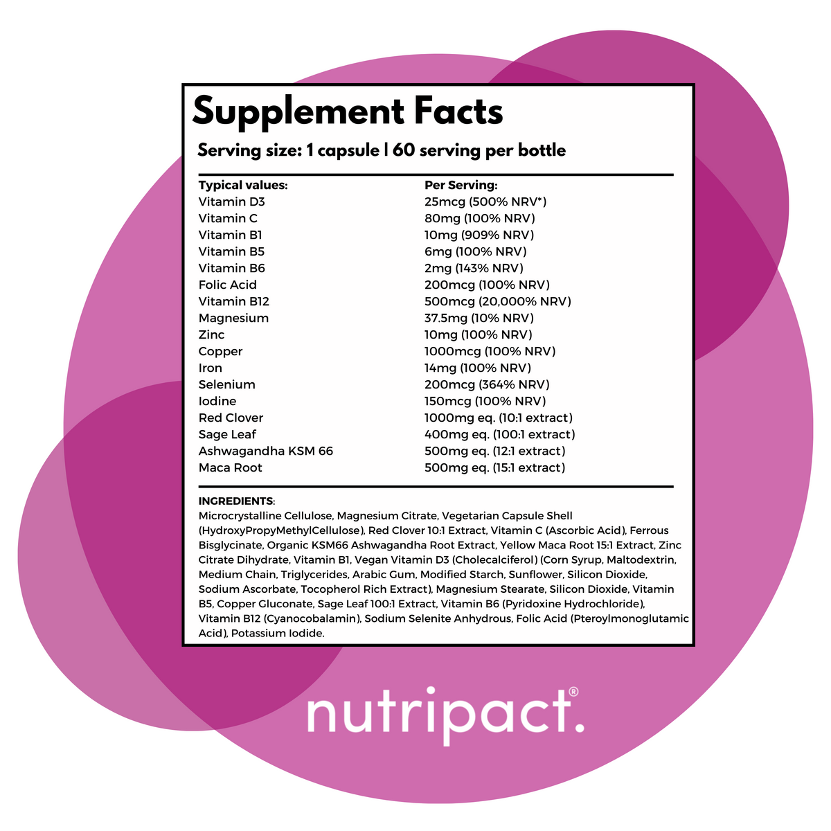Nutripact Meno Pact menopause support supplement nutritional information label