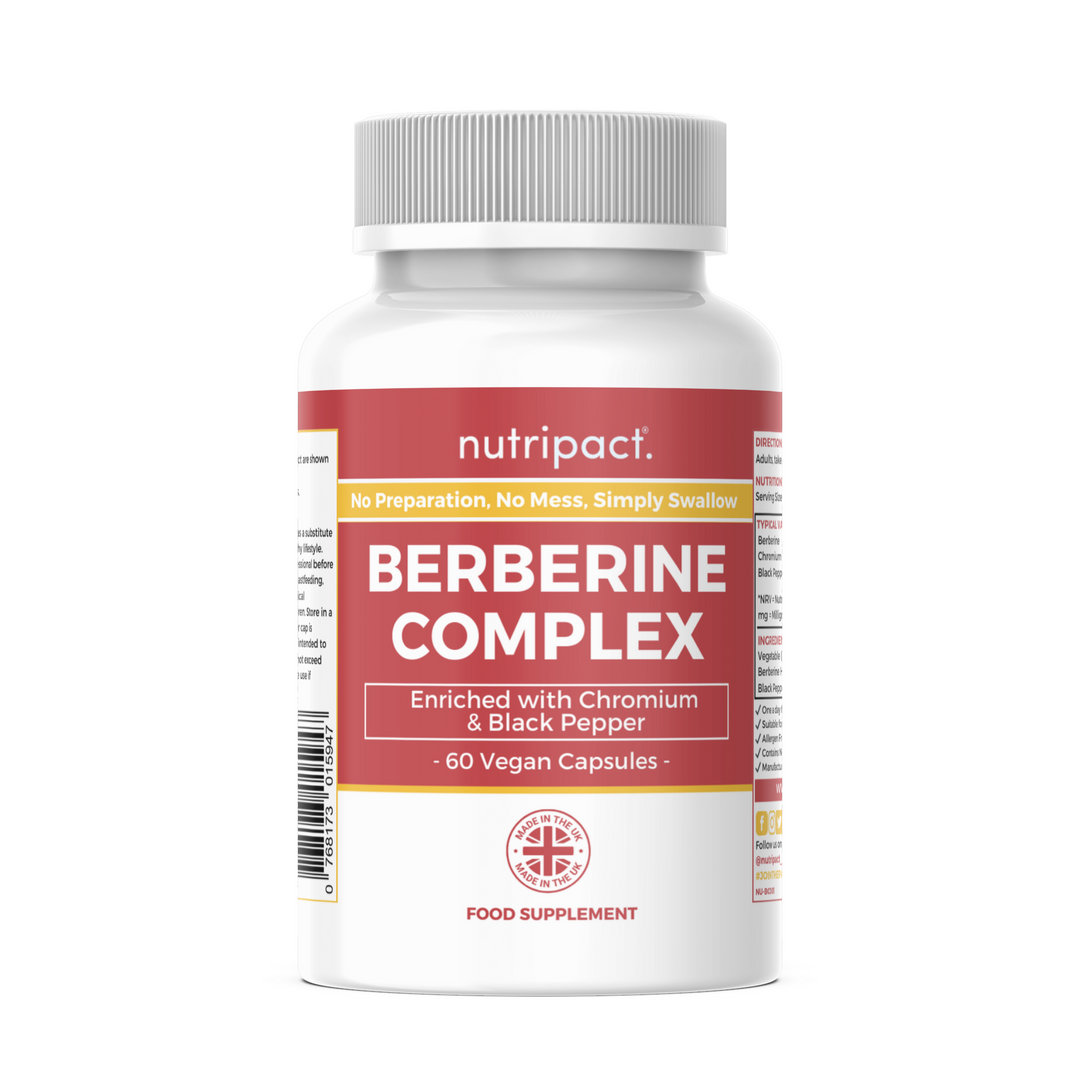 Nutripact Berberine 500mg Capsules with Chromium & Black Pepper – Blood Sugar & Metabolism Support – Vegan – 120 Capsules