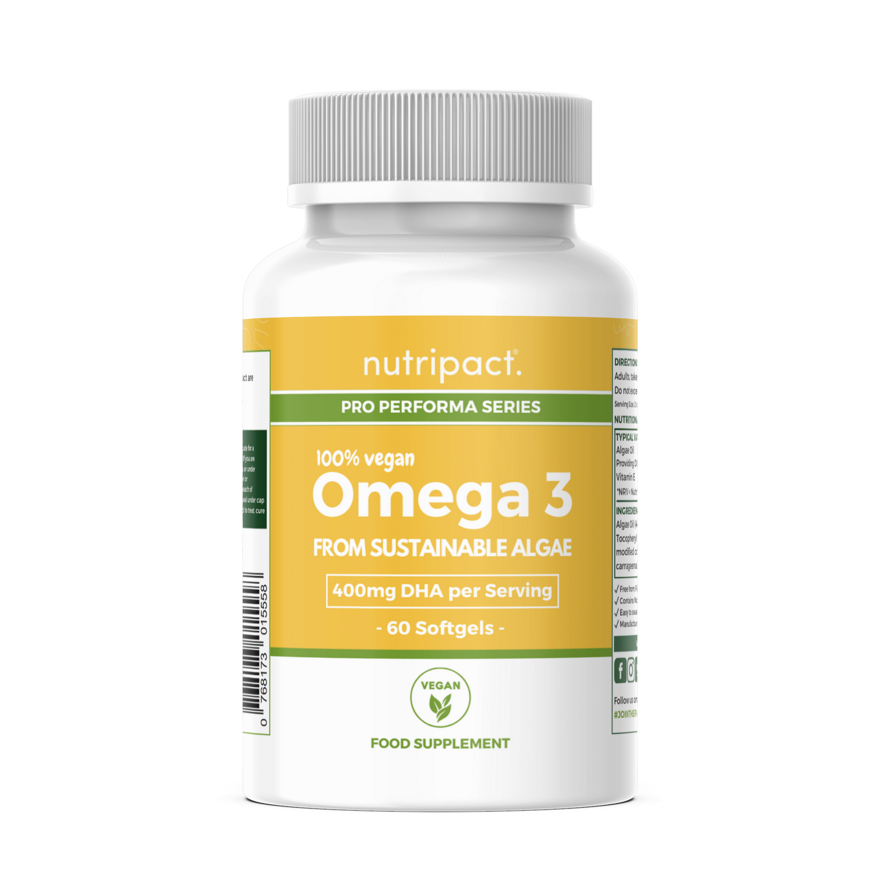 Nutripact Vegan Omega 3 Softgels – Sustainable Algae Oil DHA & EPA – Heart, Brain & Eye Support – 60 Capsules