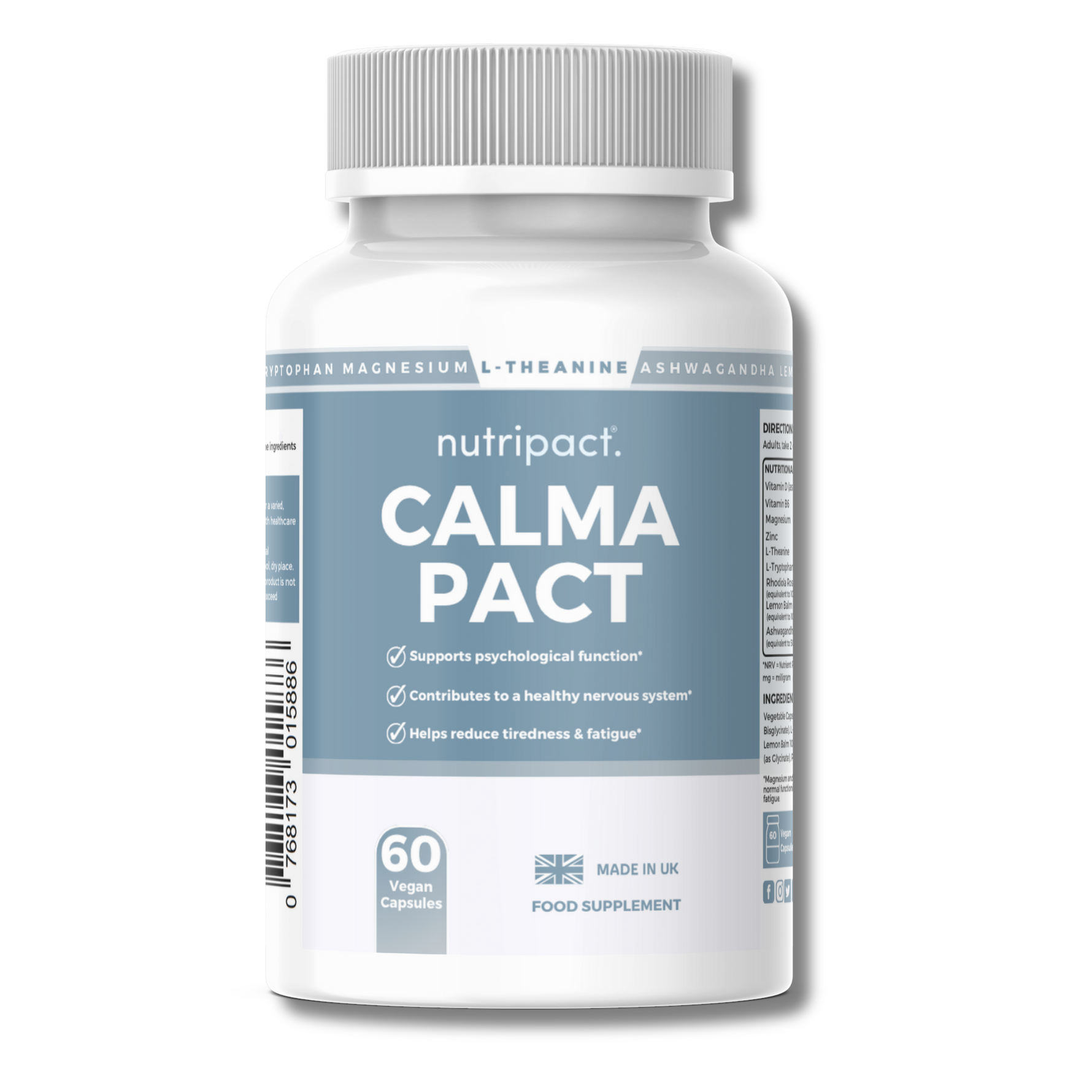 Nutripact Calma Pact supplement bottle on a white background