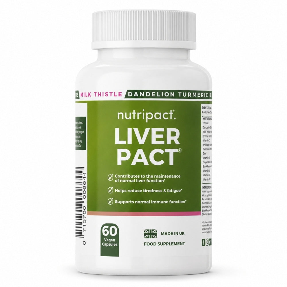 Nutripact Liver Support Complex Capsules supplement bottle on a white background