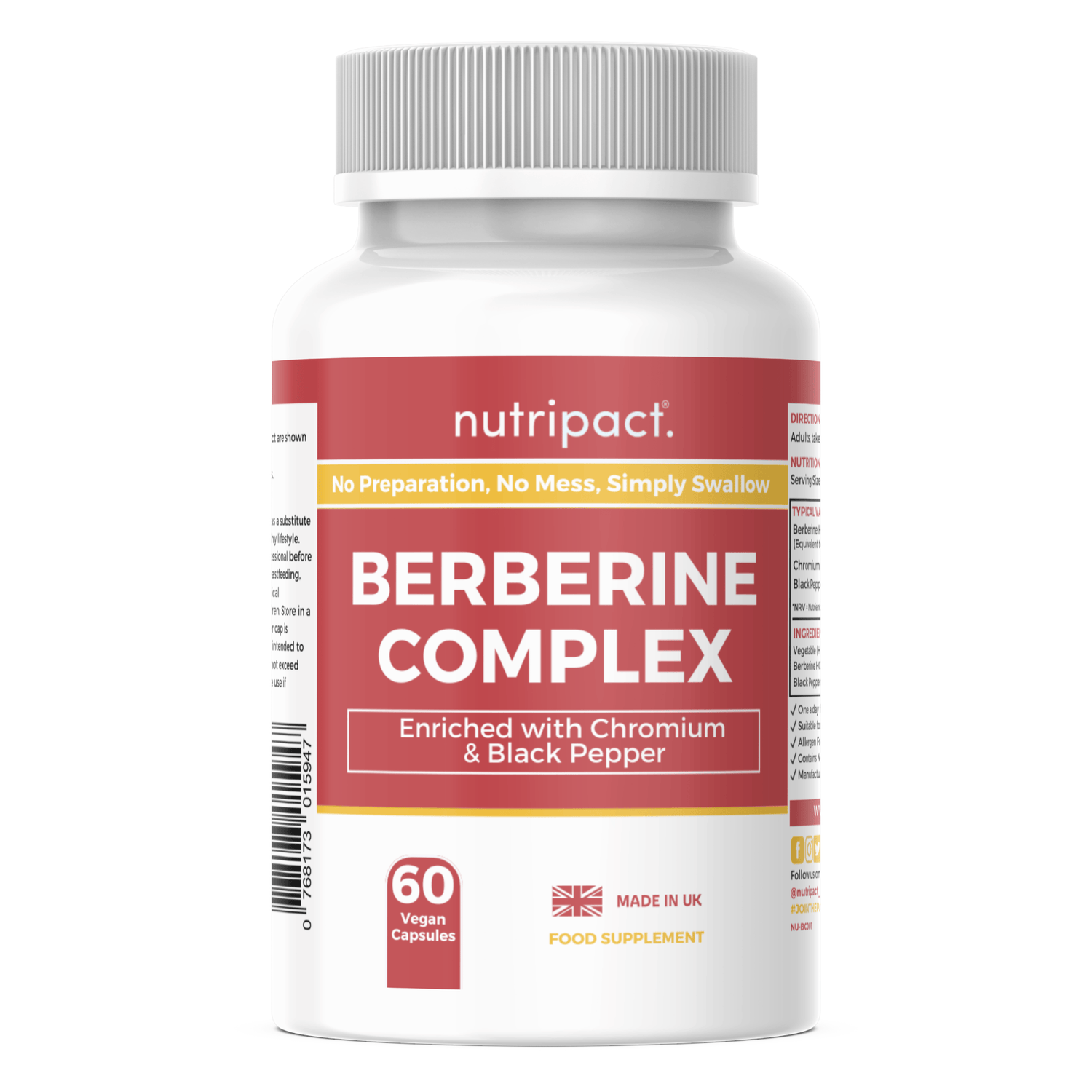 Nutripact Berberine Complex Capsules supplement bottle on a white background