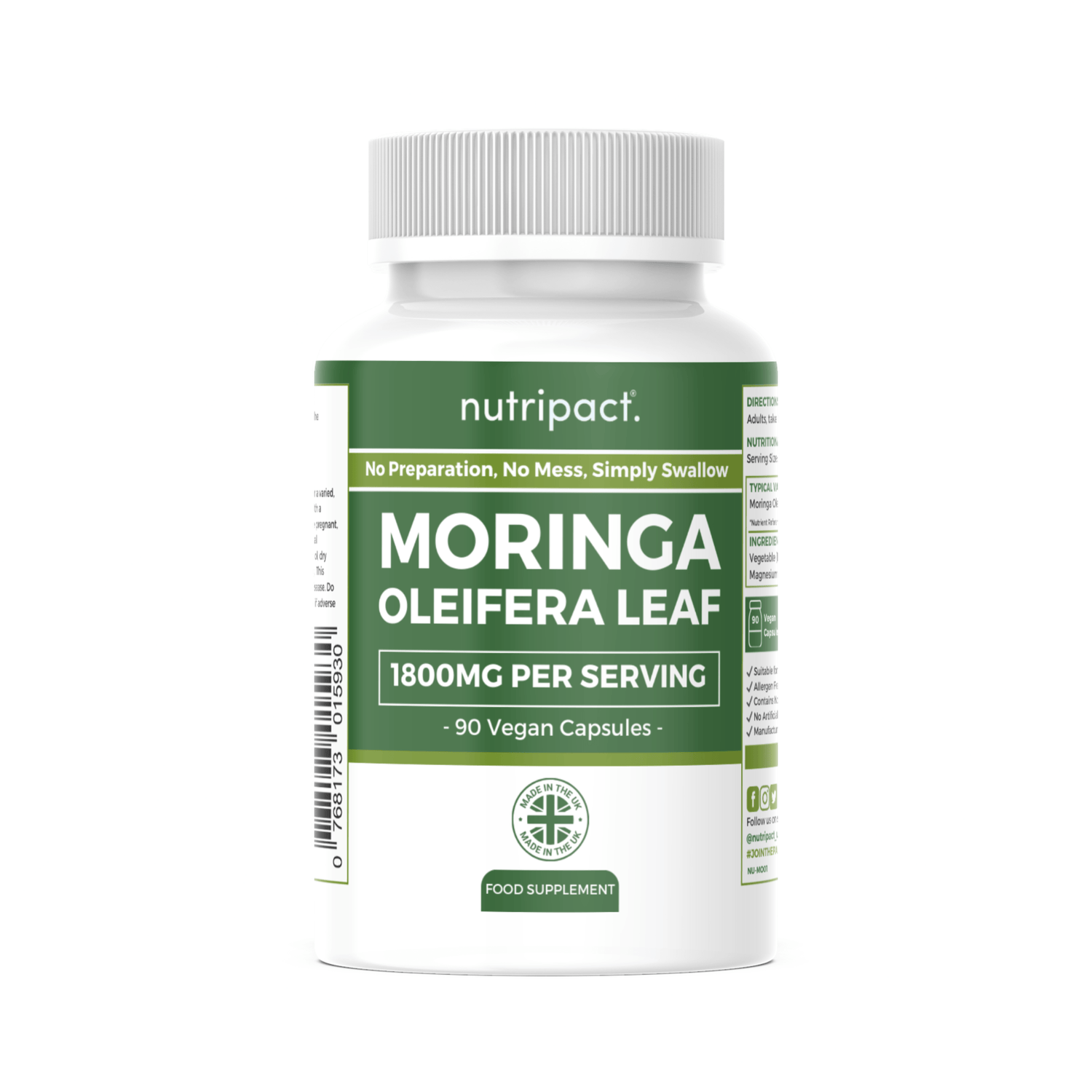 Nutripact Moringa Capsules supplement bottle on a white background