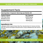 Nutripact Sea Moss Complex Capsules nutritional information label showing ingredients and serving size