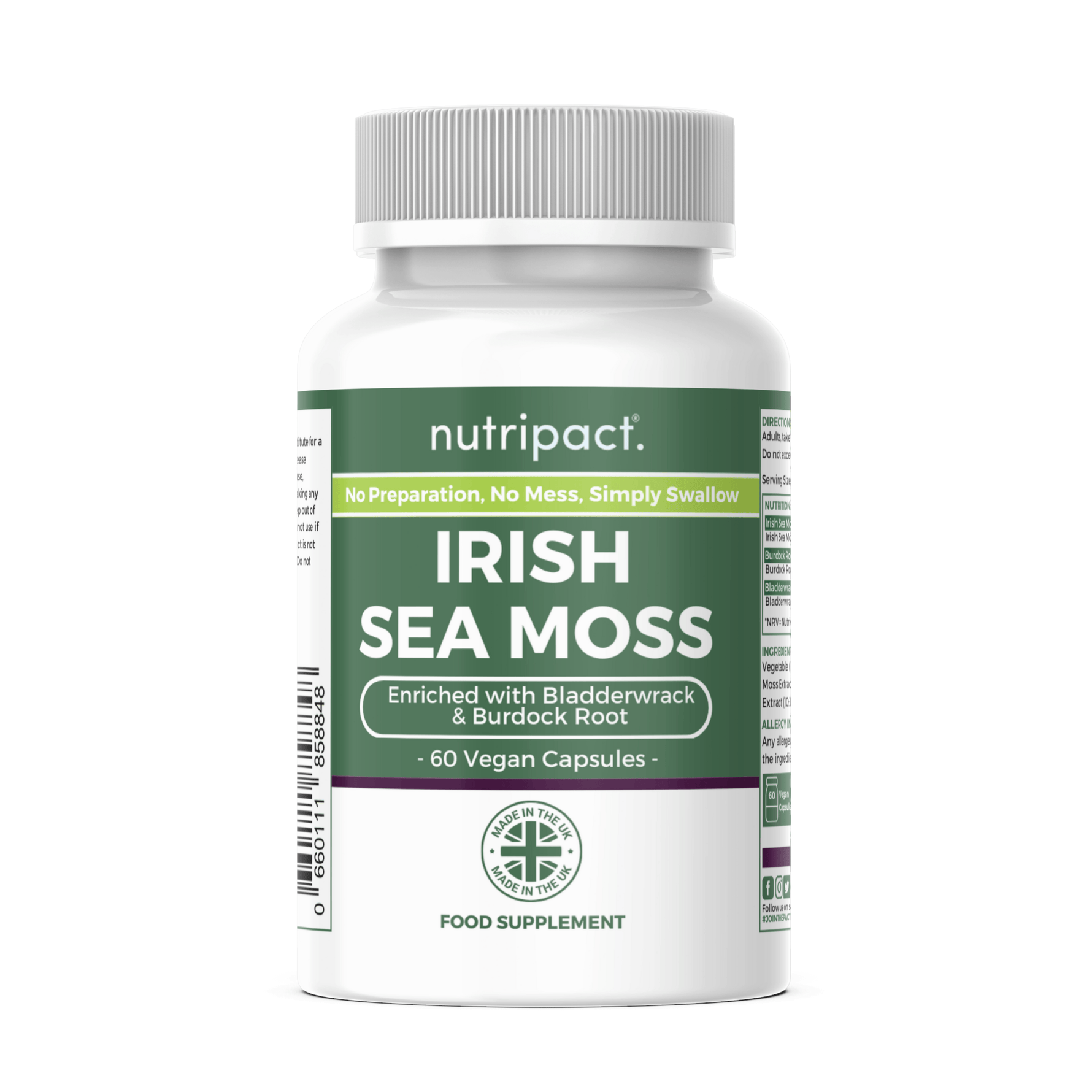 Nutripact Sea Moss Complex Capsules supplement bottle on a white background