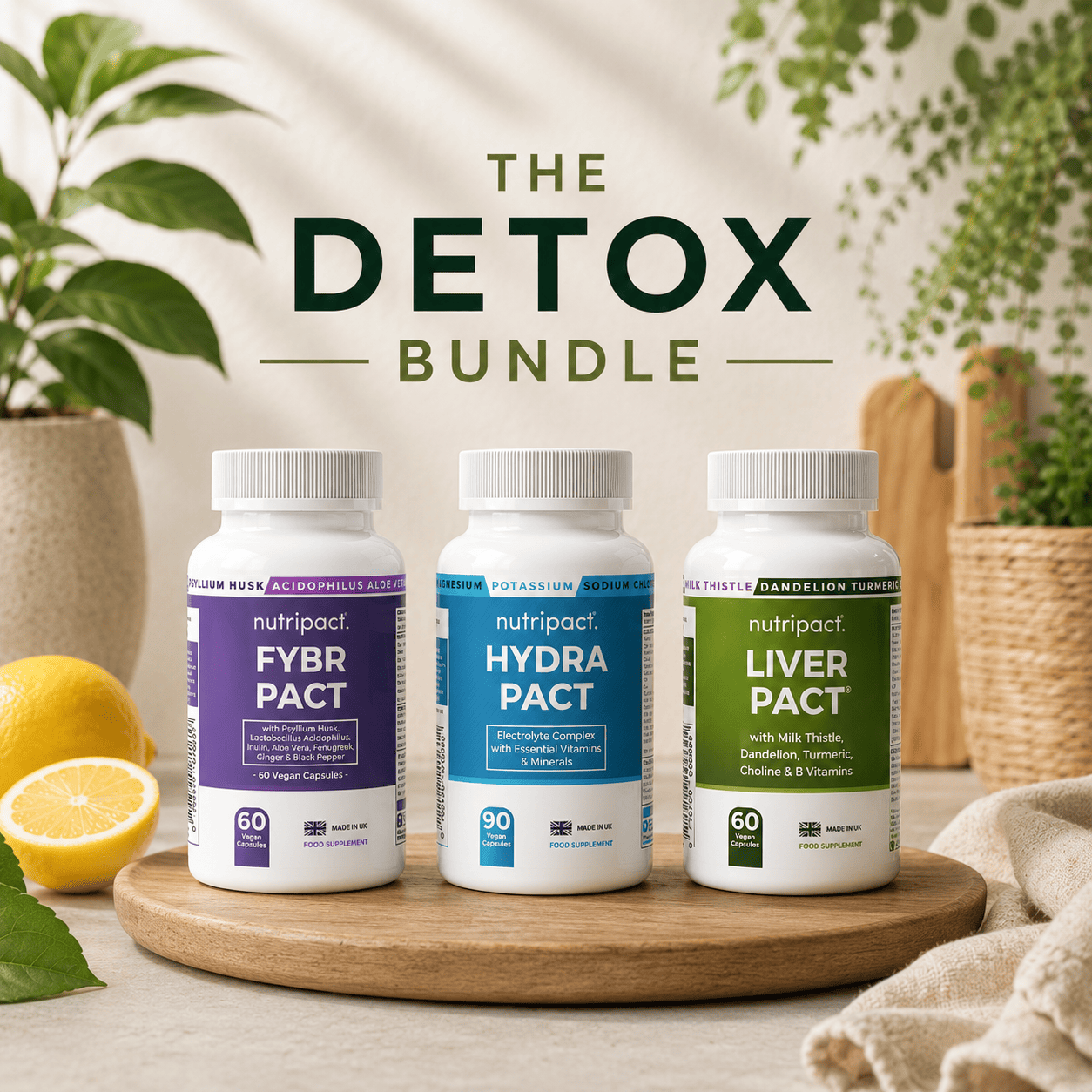 Nutripact The Detox Bundle – Natural Supplements for Hydration, Digestion, Energy & Metabolism support. Includes Nutripact Electrolyte Complex Capsules, Liver Support Complex Capsules & Fibre Complex Capsules